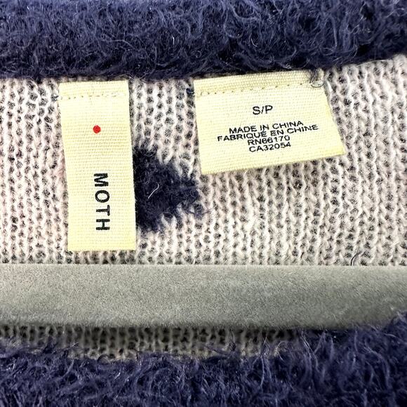 Moth by Anthropologie Small Wool Blend Blue Cream Polka Dot Sweater Comfort EUC - Picture 6 of 10
